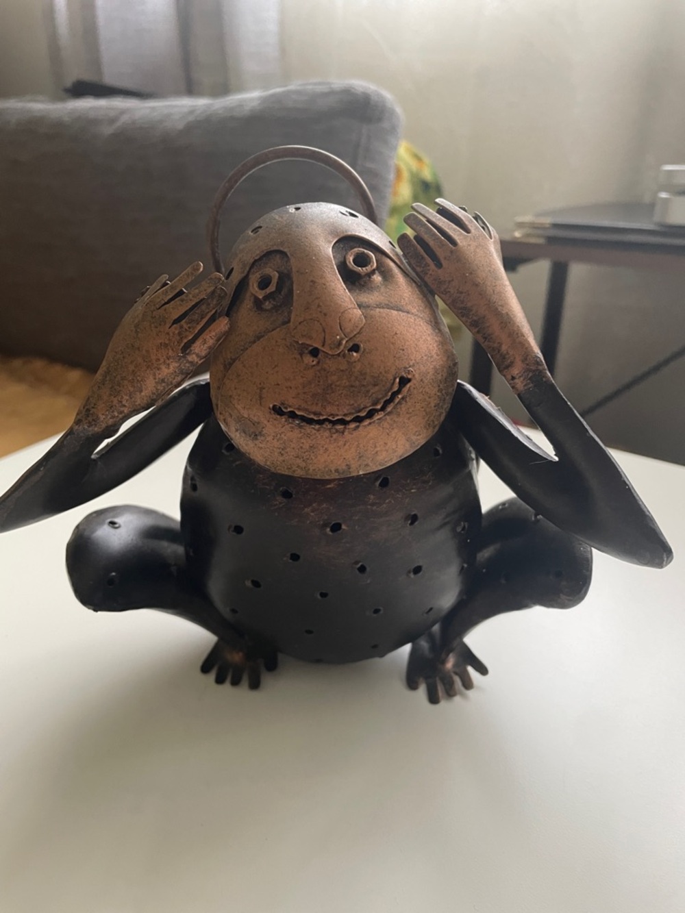 Monkey “Hear no evil” Tea Light Holder in Dark Bronze and Aged Copper